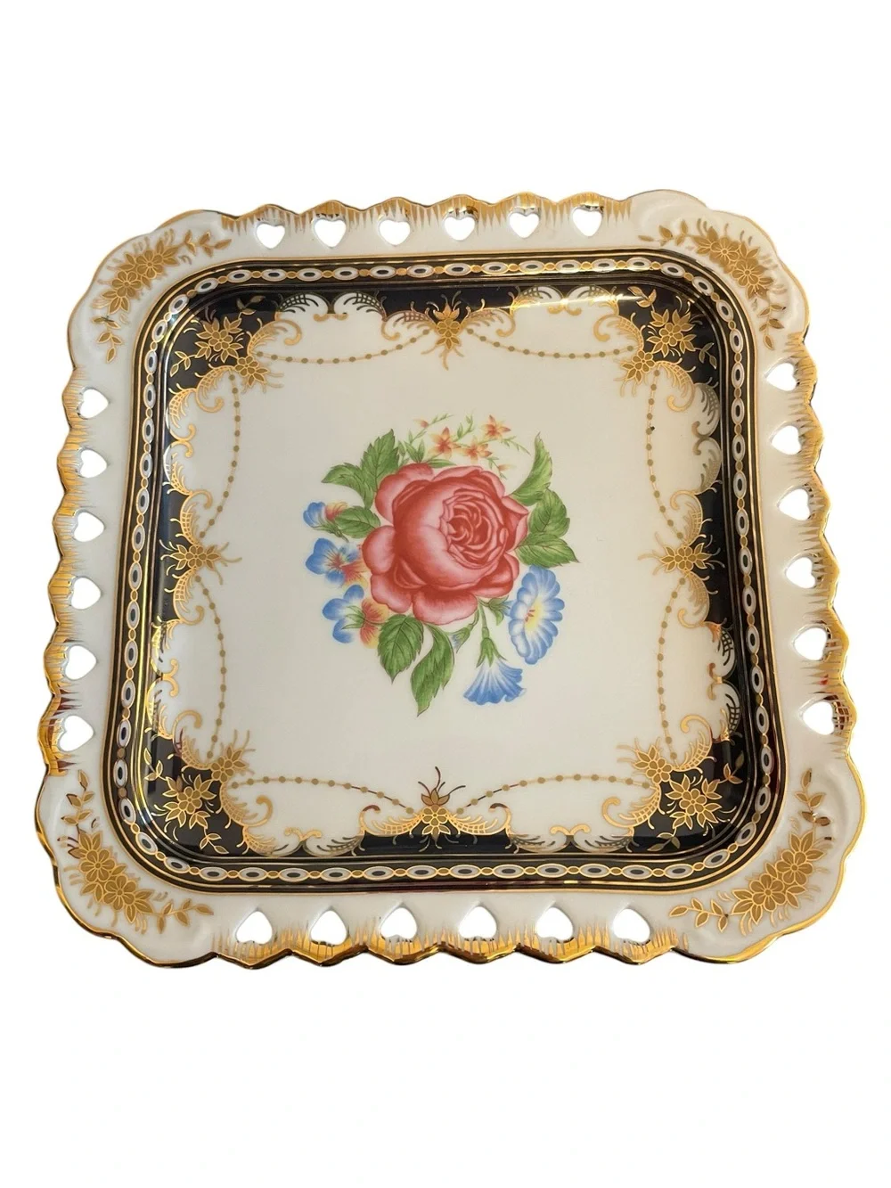 Sorelle Fine Porcelain Square Floral Rose Decorative Plates Set of 6 in Box